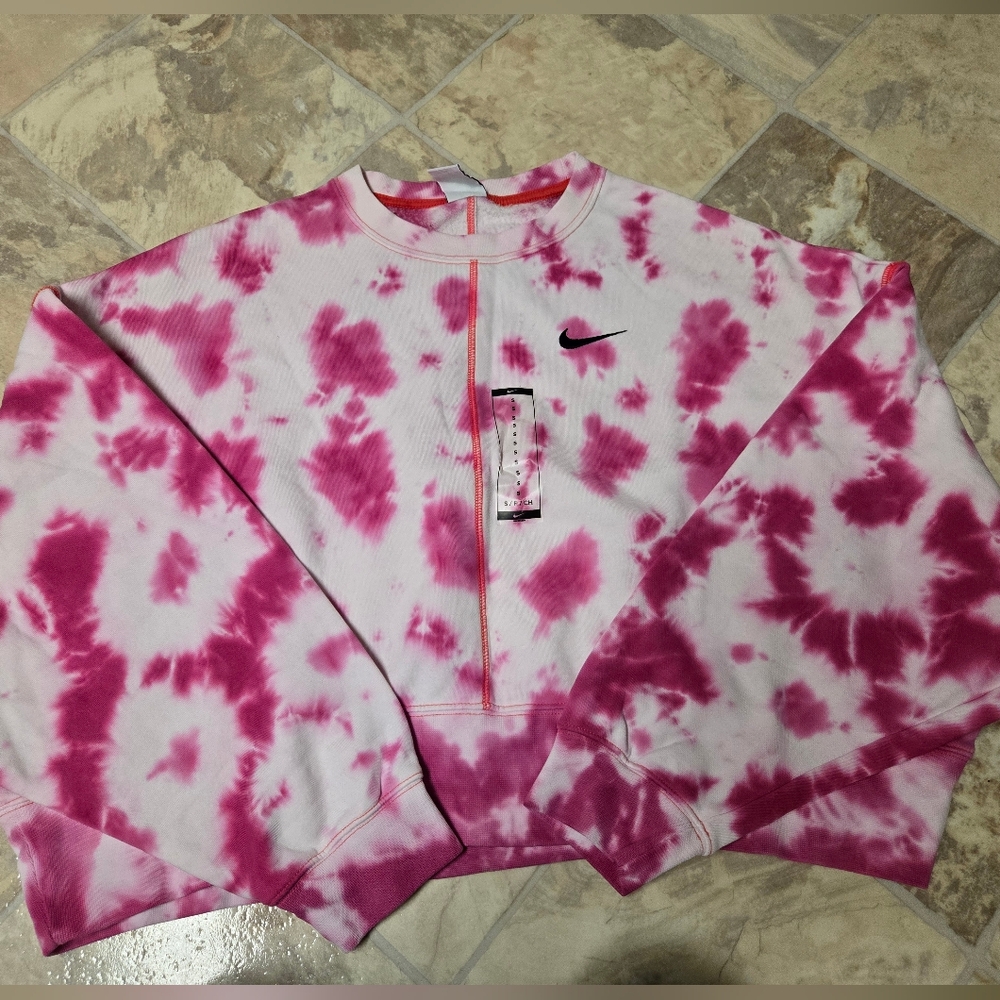 Nike Pink and White Tie-Dye Half-Zip Sweatshirt